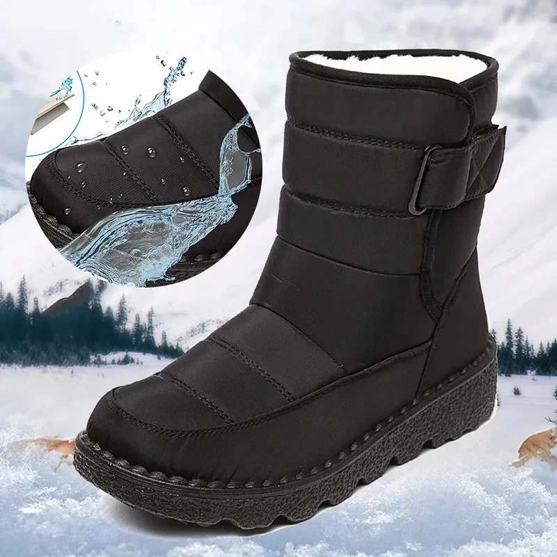 

Женские нескользящие водонепроницаемые ботинки Rimocy, Зимние ботильоны на толстой плюшевой подкладке, теплая обувь с хлопковой подкладкой на платформе, 2023