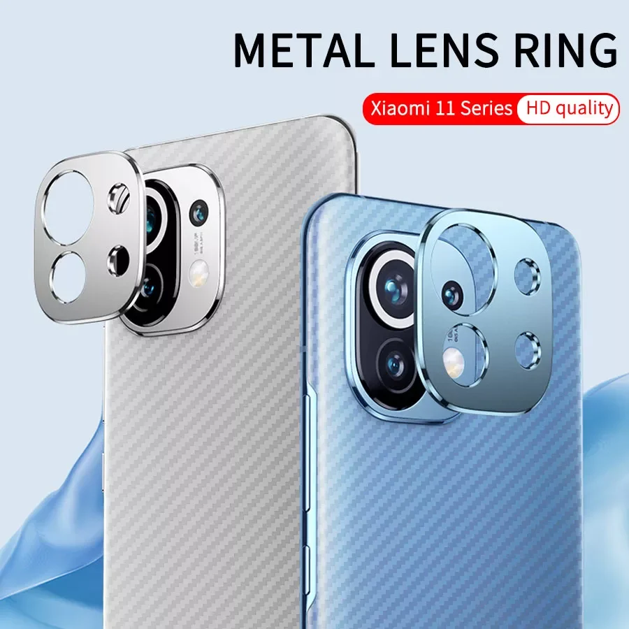 

Metal Ring Camera Cover For Xiaomi Mi 11 Redmi Note 10 Pro 5G Camera Lens Protector Case + Carbon Fiber Screen Protector