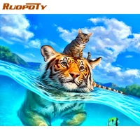 ruopoty interior painting by numbers for adults animals picture drawing tiger swimming diy paint by numbers artwork home decor