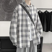mens shirt long sleeved cotton grid cloth loose large spring casual streetwear tidal current college surprise price new