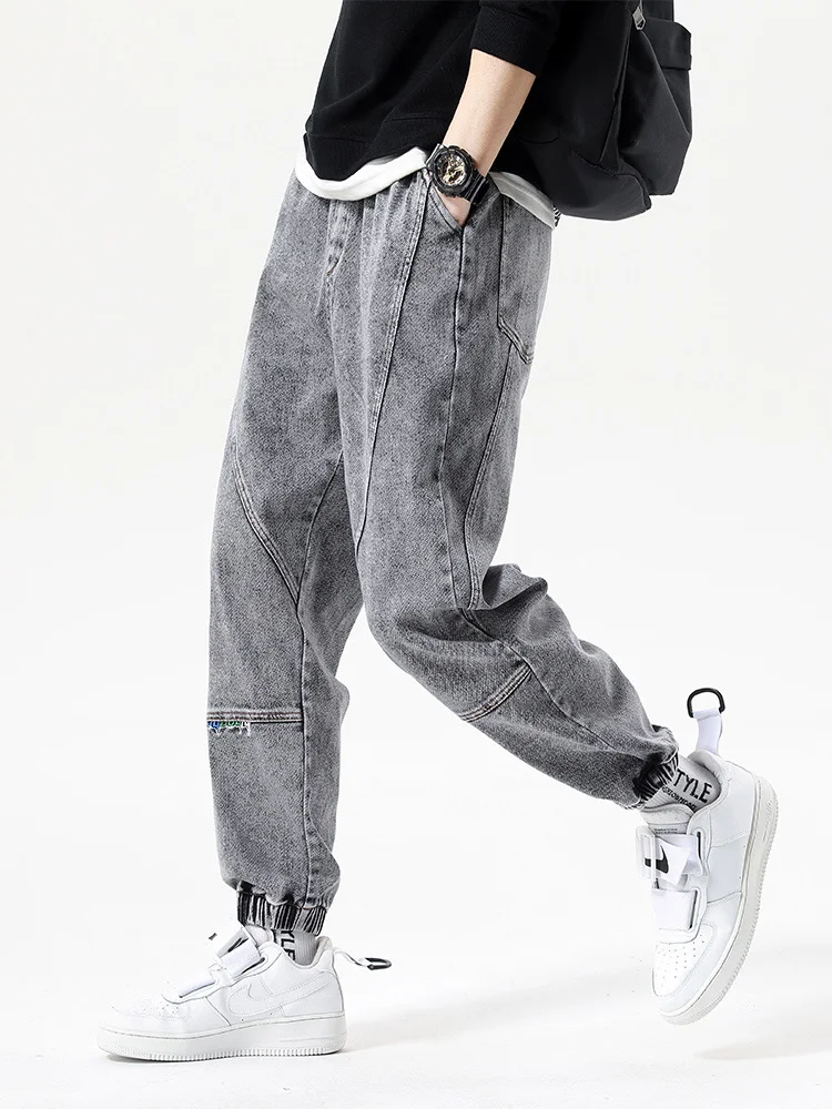 

Женские джинсы-шаровары, мужские эластичные джинсовые брюки, уличная одежда, черные, серые, синие джоггеры, мужские повседневные мешковатые...