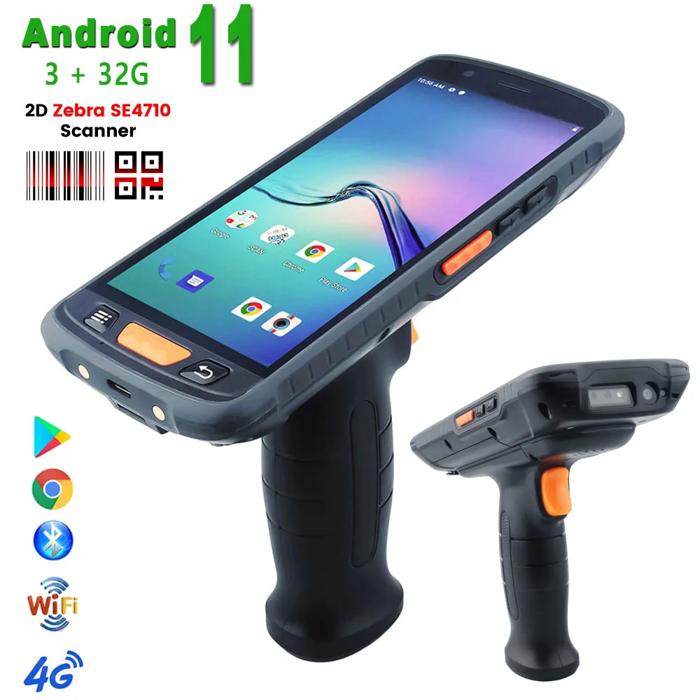 

4G Rugged PDA Android 11 Handheld Terminal Portable Data Collector 1D Laser 2D Barcode Zebra 4710 Scanner WIFI 3GB+32GB