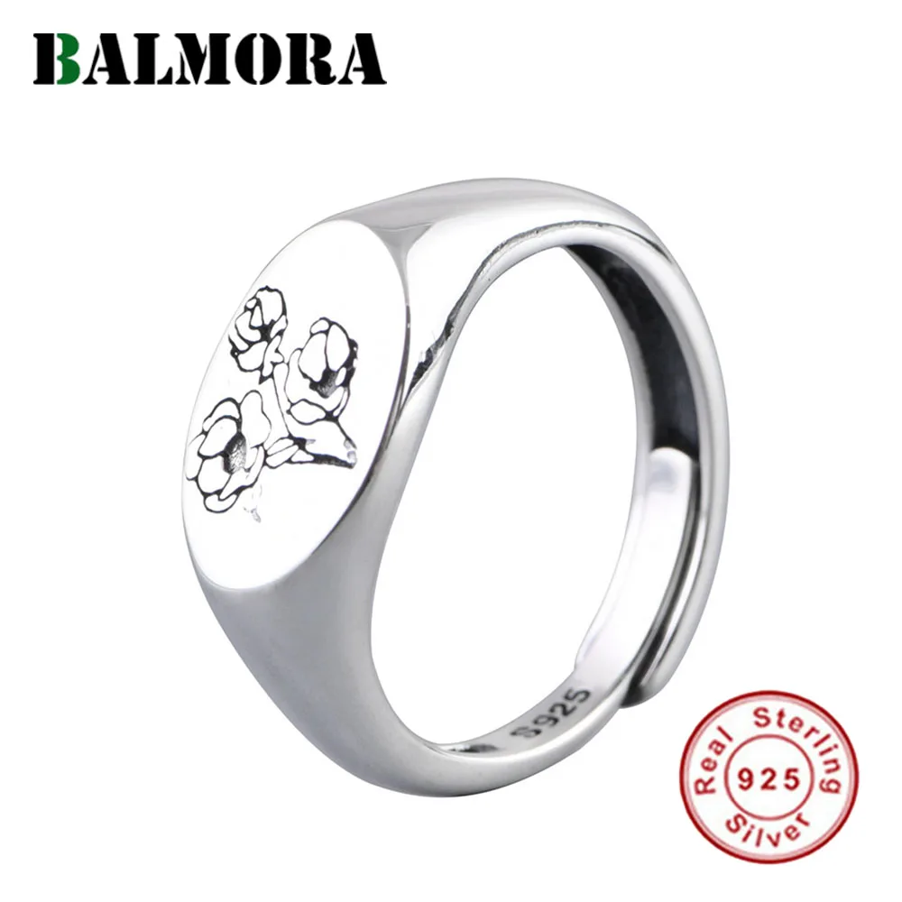 

BALMORA S925 Sterling Silver Vintage Rose Flower Ring For Women Men Trend Carved Flowers Punk Wide Adjustable Ring Jewelry Gift
