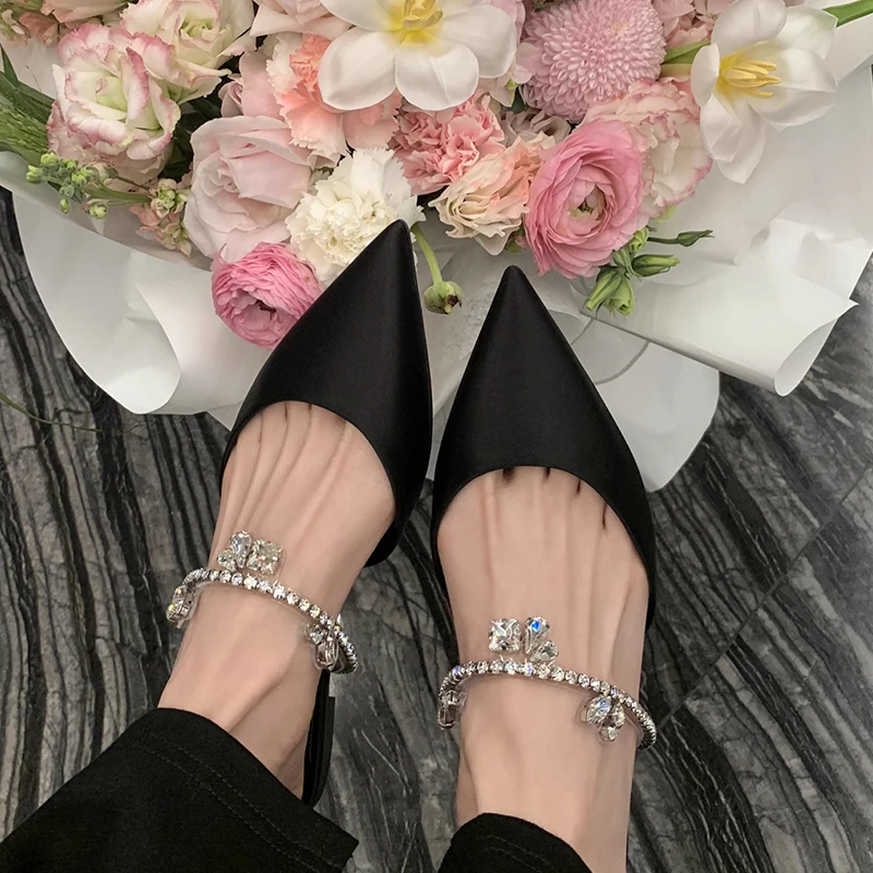 

Женские шлепанцы с острым носком, сандалии на низком каблуке со стразами, роскошные дизайнерские шлепанцы, сланцы, лето 2023