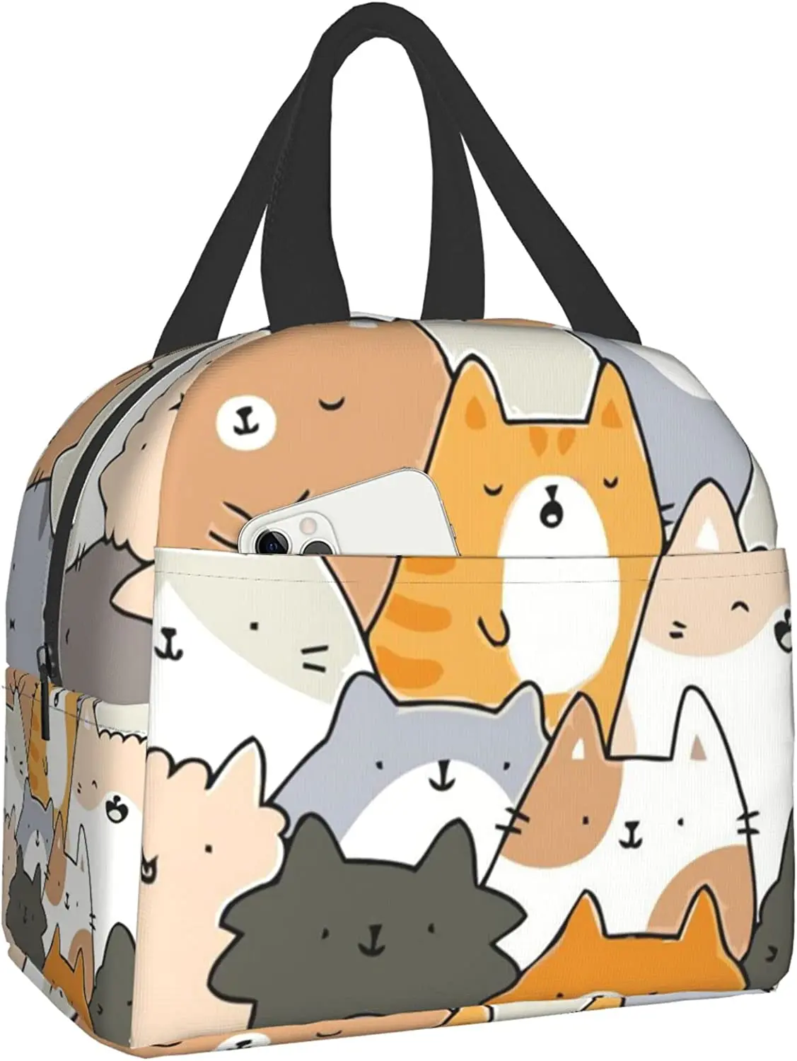 

Ланч-бокс с рисунком кошек, портативная Термосумка с забавным лицом кошки, многоразовая сумка-тоут с милыми животными для еды, для школы и пу...