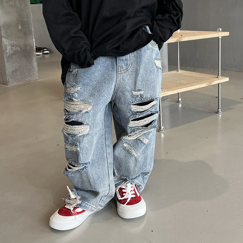 Spring Autumn Kids Baby Boys Cowboy Children's Clothing Jeans Casual Kids Baby Boys Ripped Children Jeans
