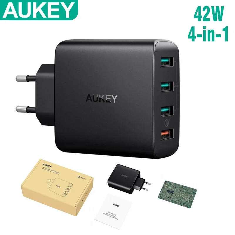 AUKEY PA-T18 Оригинальное 42 Вт 4-портовое быстрое настенное зарядное устройство 3 0 USB