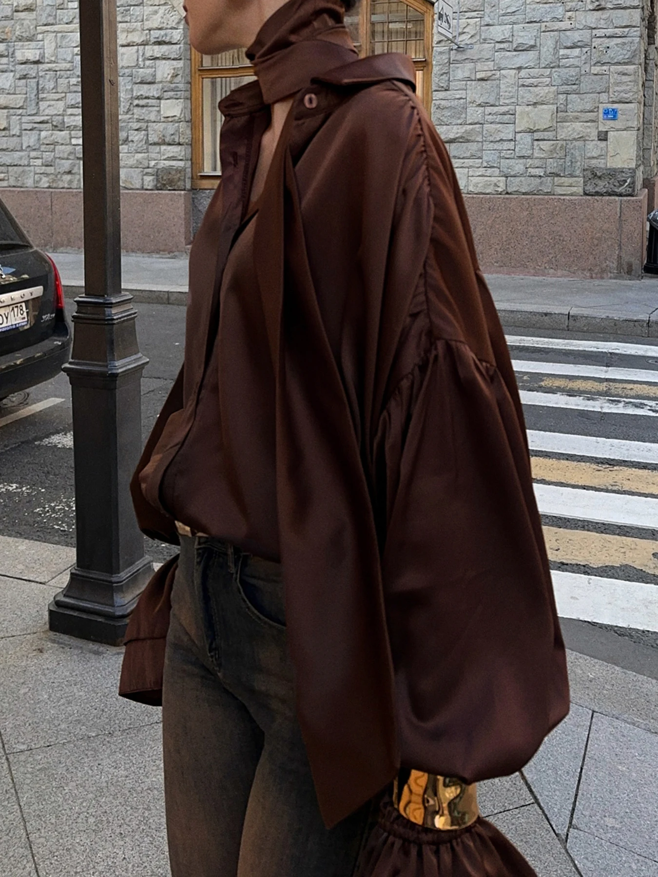 Rockmoer винтажная рубашка с рюшами на рукавах женская элегантная свободная блузка