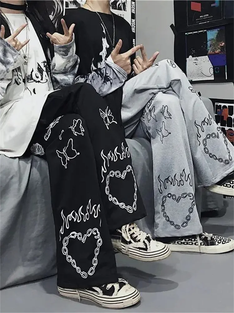 

2022 New Vintage E-Girl Wide Leg Pants Women Gothic Fashion Style Retro Butterfly Print Harajuku Streetwear Y2k Trousers Women