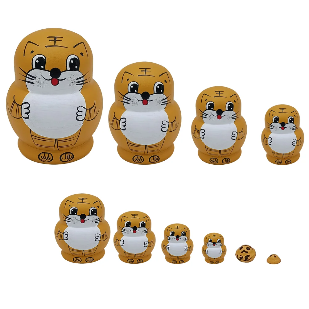 

1 Set Stacking Tiger Russian Nesting Dolls Decor Wooden Tiger