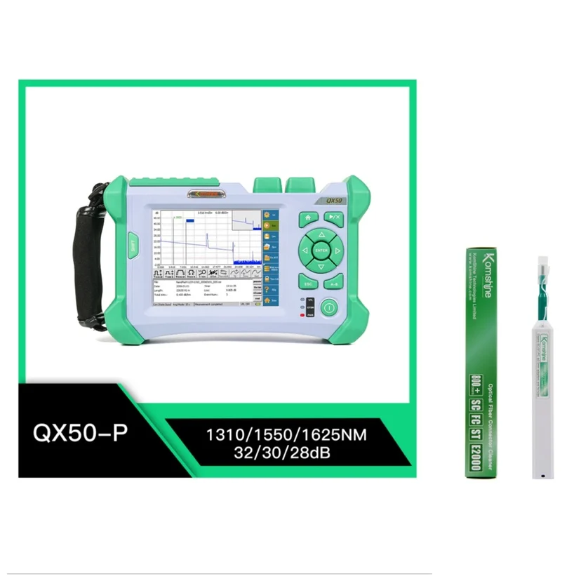 5,7 дюймовый графический сенсорный экран KomShine QX50 Live OTDR 1310/1550 нм 32/30/28 дБ с волоконно-оптическим очистителем для SC,FC,ST