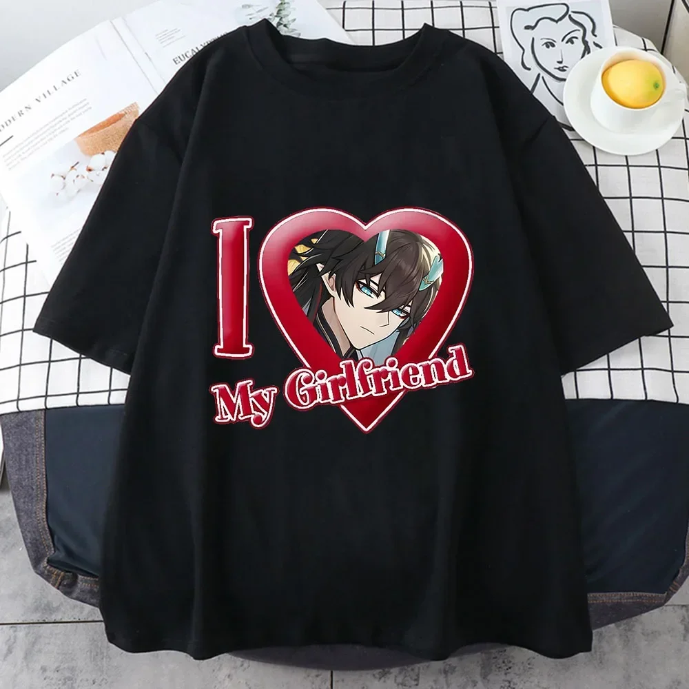Модная женская футболка I Love My Girlfriend Honkai Star Rail с коротким рукавом Футболка Одежда