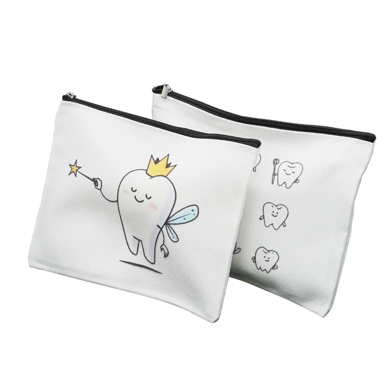 Белая косметичка на молнии с милым зубом из мультфильма сумка для хранения