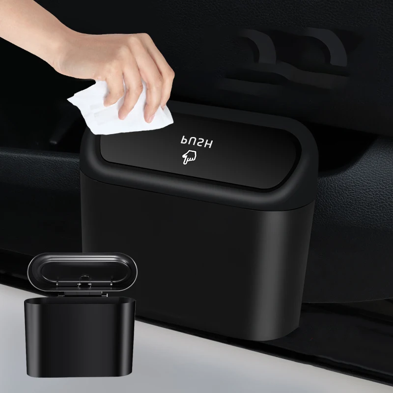 

Car Trash Bin Hanging Vehicle Garbage Dust Case Storage Box Square Press Black