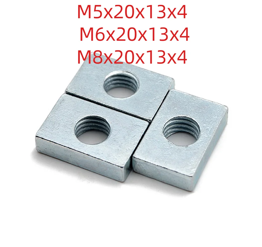 

50pc M8x20x13x4 Square Nut M5 M6 M8 Rectangular Nuts GB39 Aluminum Profile Accessory Slider Block Thin Carbon Steel Countersunk