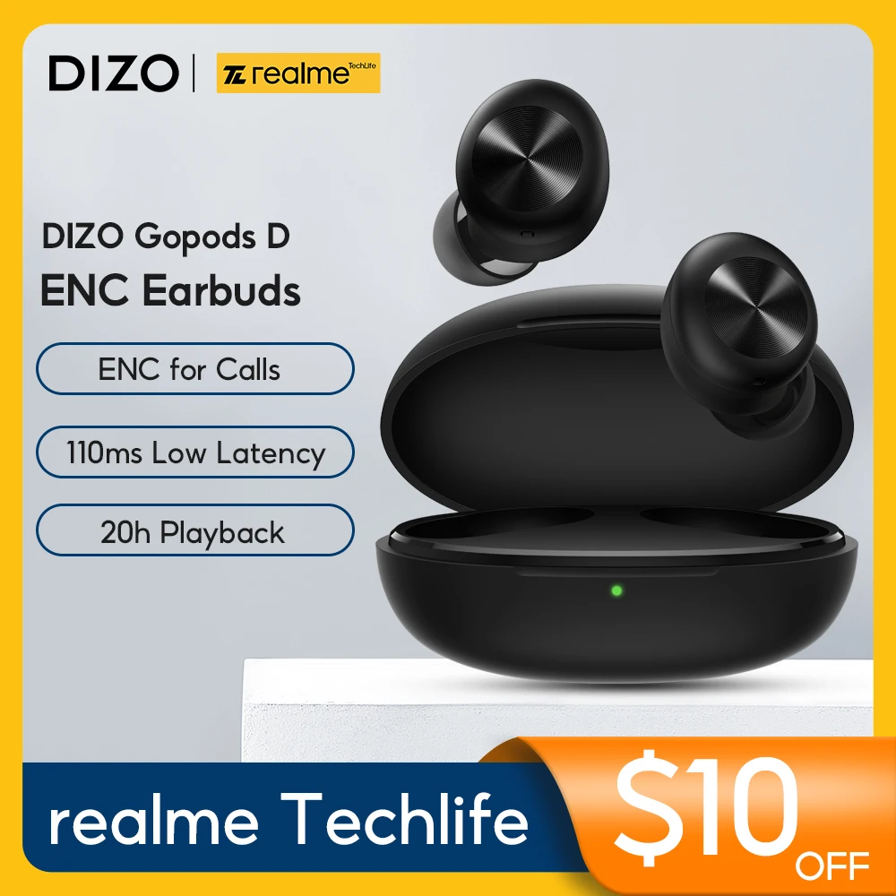 

realme DIZO GoPods D TWS Bluetooth Earphone 20H Playback Sport Waterproof Mini Earbuds Wireless Headphones for iPhone Xiaomi