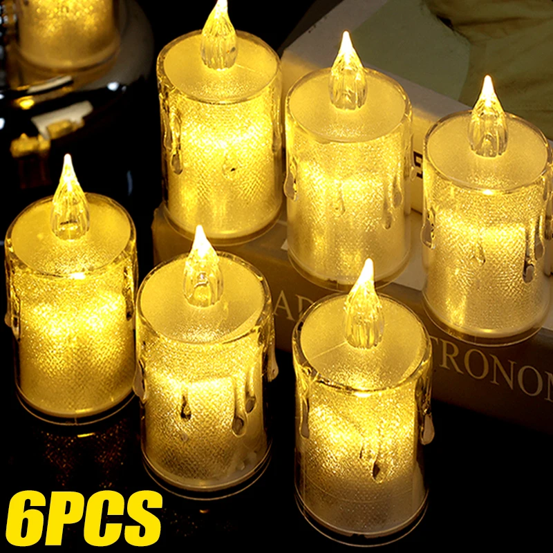 6/1 шт. беспламенные светодиодные свечи прозрачные слезные электронные ночные