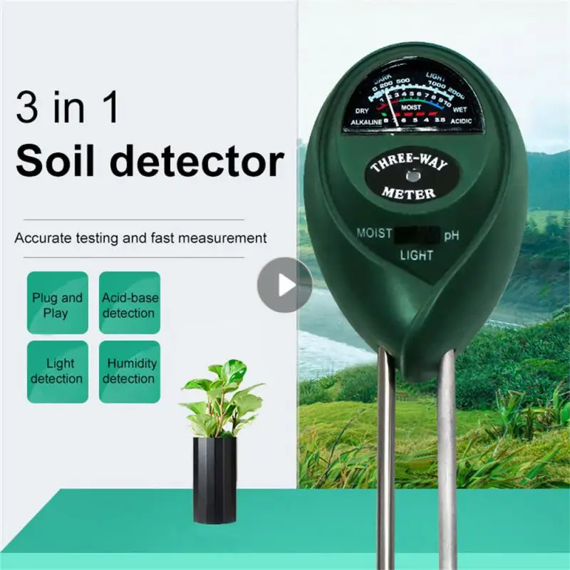 

Тестер PH почвы 3 в 1, анализатор влажности воды и освещенности, Круглый измеритель влажности растений, цветов, сада