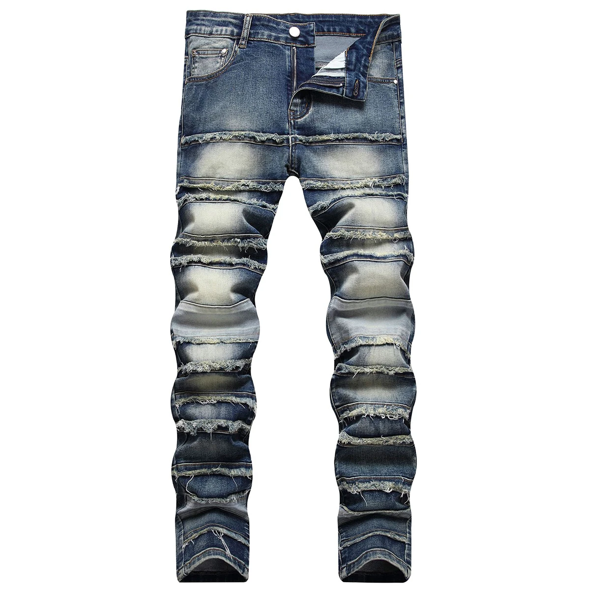 Stylish New Patchwork Men's Jeans Classic Nostalgic Blue Slim Pants High Quality Everyday Social Casual Sports Denim Pants 2022