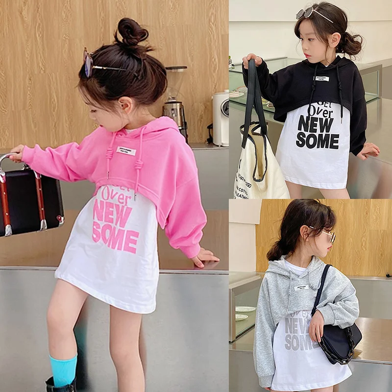 

Корейский стиль для детей 3-12 лет с принтом букв 2022, верхняя одежда на осень и весну, платья, толстовки для девочек и подростков, для детей