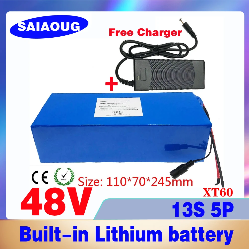 Аккумулятор для электрического велосипеда SAIAOUG 48V1 6ah/20ah/24ah/30ah/40ah 2000W 13S 5P со