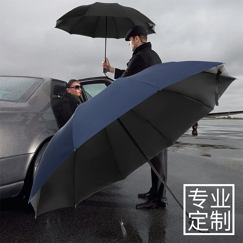 

Double Oversized Ten-bone Business Black Plastic Sunshade Umbrella Rainy and Sunny Dual-use Sun Three-fold Sunscreen Umbrella 3d