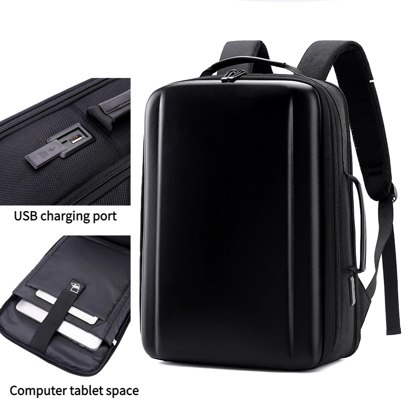 Men's Backpack Waterproof Commuting Computer Bag Hard Case Esports Men's Laptop Backpack USB Rechargeable School Bag Simple