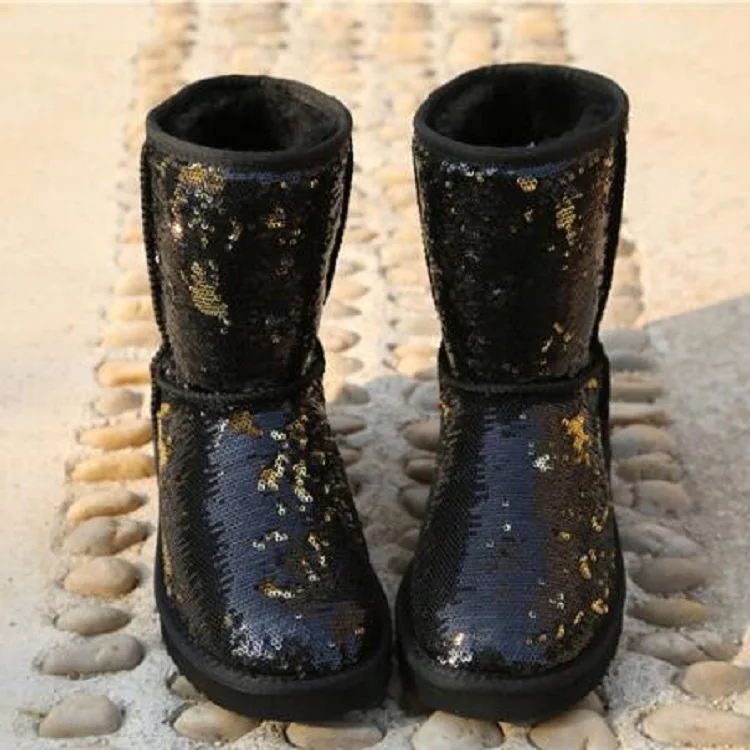 

HQF UG Real Cow Suede Leather Synthetic Fur Lined Bling Casual Short Mid-calf Winter Snow Boots For Women Warm Shoes Waterproof