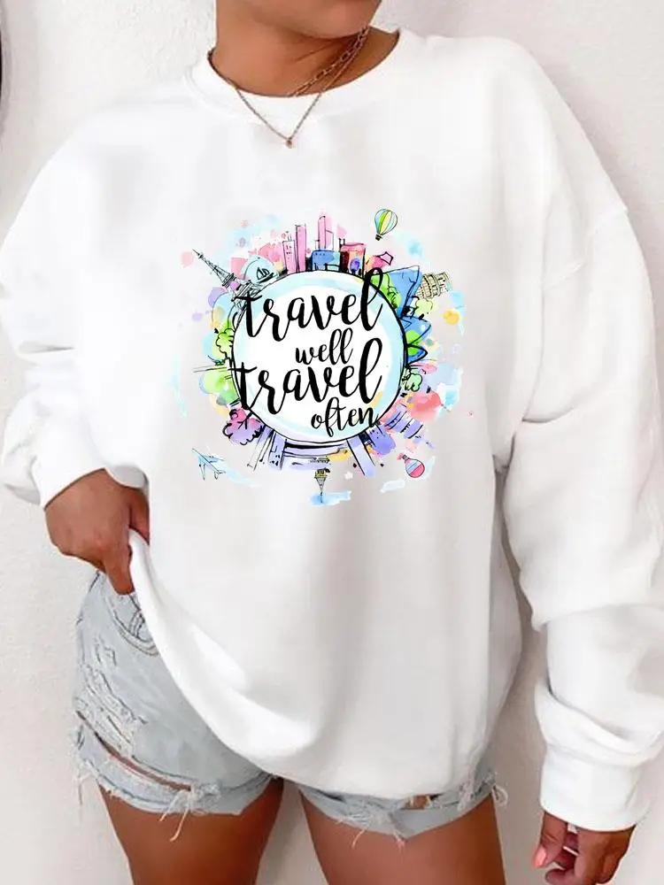 

Женский пуловер с длинным рукавом, Повседневный пуловер в стиле 90-х для отдыха, свитшот с графическим принтом, одежда для путешествий, осень-...