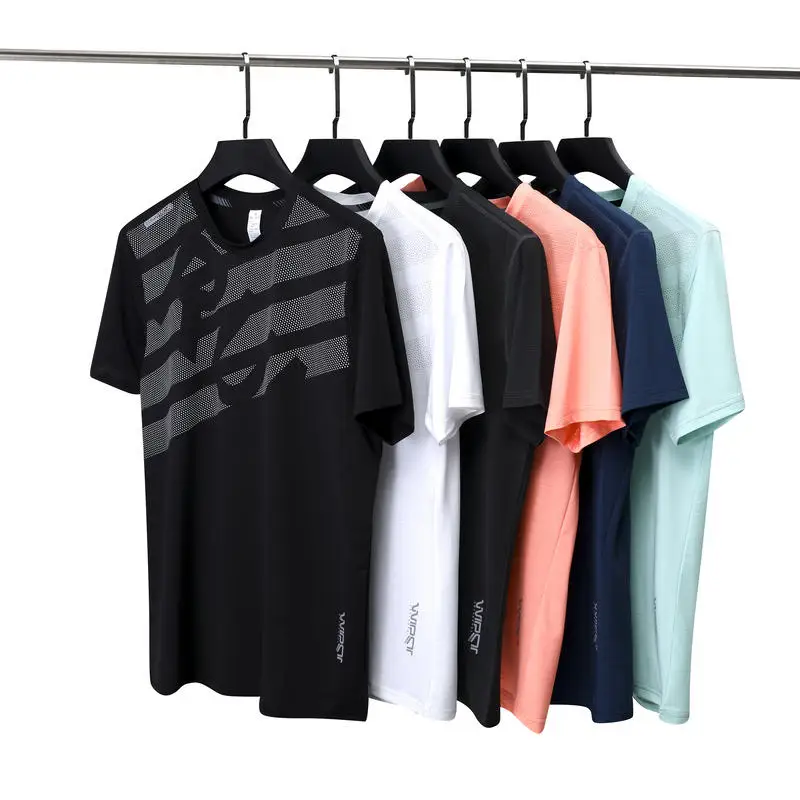 

Fashion Polyester Men Running Shirt Quick Dry Fitness Tshirt Training Exercise Clothes Gym Sport Shirt Sportswear