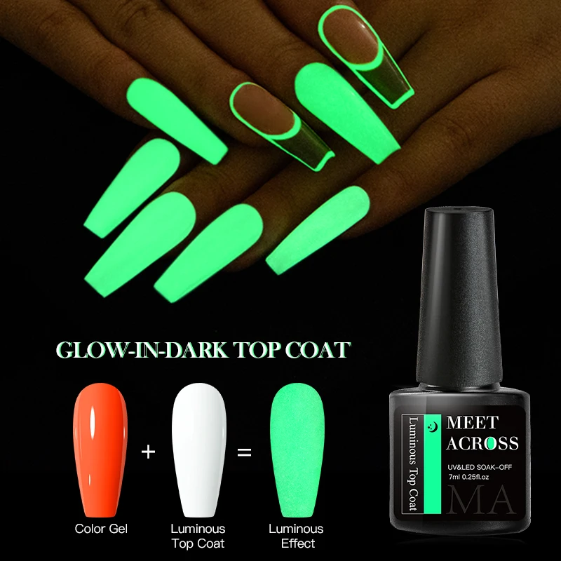 

MEET ACROSS Luminous Top Coat Glow In the Dark Fluorescent Gel Nail Polish Functional Gel Semi Permanent Varnishes Soak Off UV