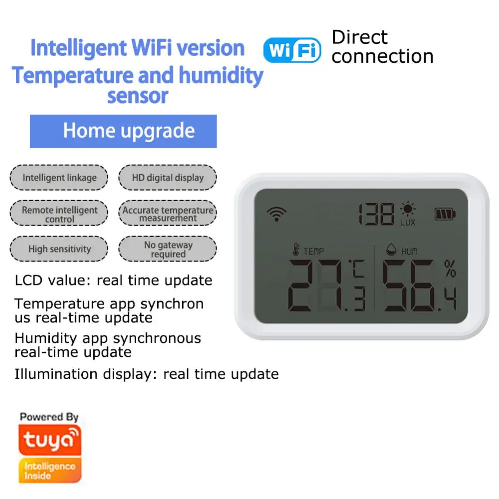 

Tuya WiFi Zigbee LCD Temperature Humidity Sensor Lux Light Detector Indoor Hygrometer Thermometer ZigBee3.0 Hub Required