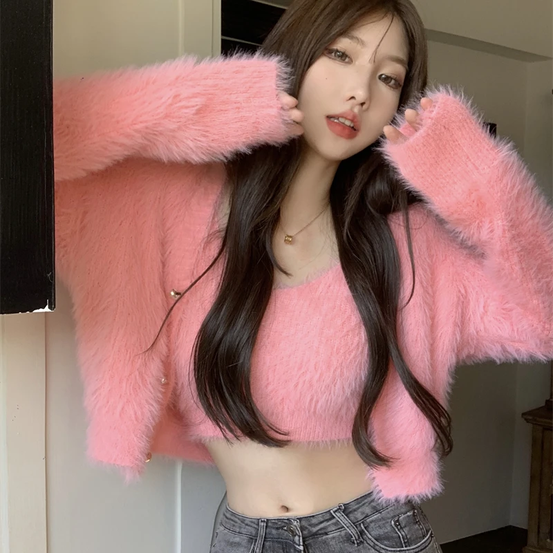 

Осень 2022, Женский Теплый мягкий костюм из двух предметов в Корейском стиле с жемчужными пуговицами и жилетом, костюм в стиле ретро Y2k