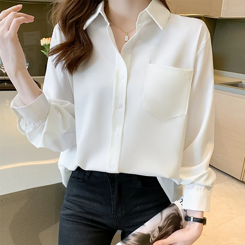 

White shirt women spring retro foreign style design sense minority coat simple temperament thin long sleeved shirt 509B, 412-13