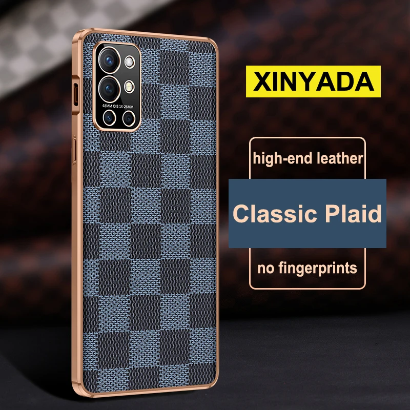 

Чехол для телефона из натуральной кожи в клетку для OnePlus 9 Pro