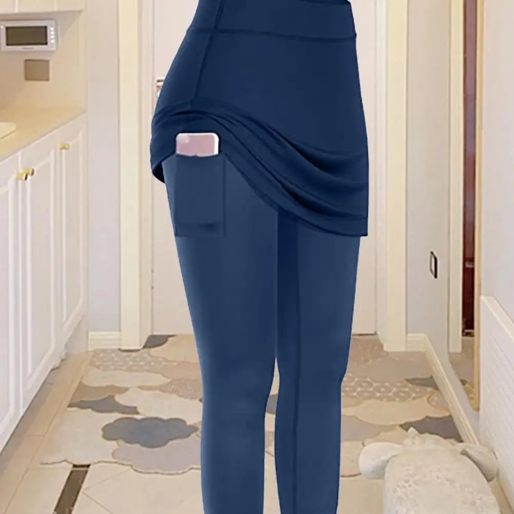 

Trendy Fitness Leggings Solid Color Exercise Easy Cleaning Lady Anti-light Fake Two Pieces Yoga Fitness Pants