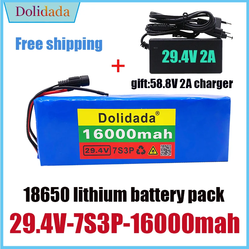 

24V Battery 7S3P 29.4V 16Ah Li-ion Battery Pack with 20A Balanced BMS for Electric Bicycle Scooter Power Wheelchair +2A Charger