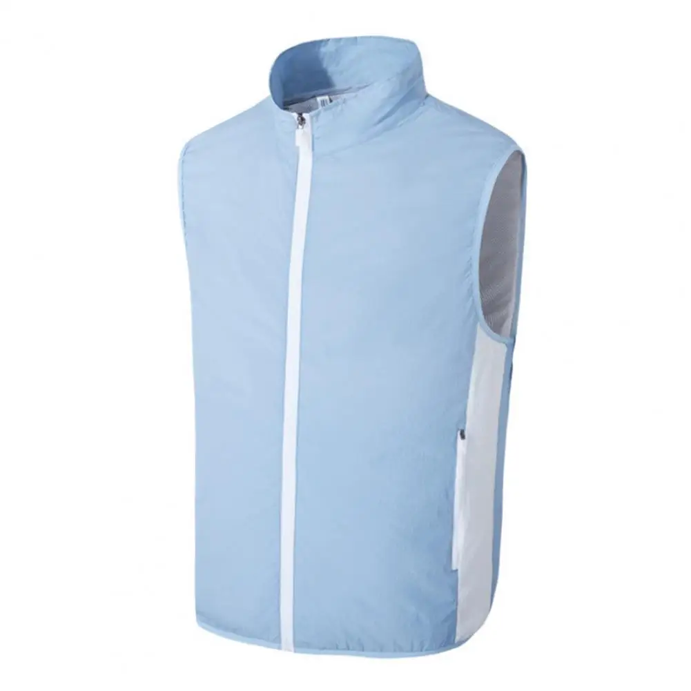 

Trendy Men Vest Easy to Operate Stand Collar Sweat Absorption Camouflage Print Fan Cooling Vest