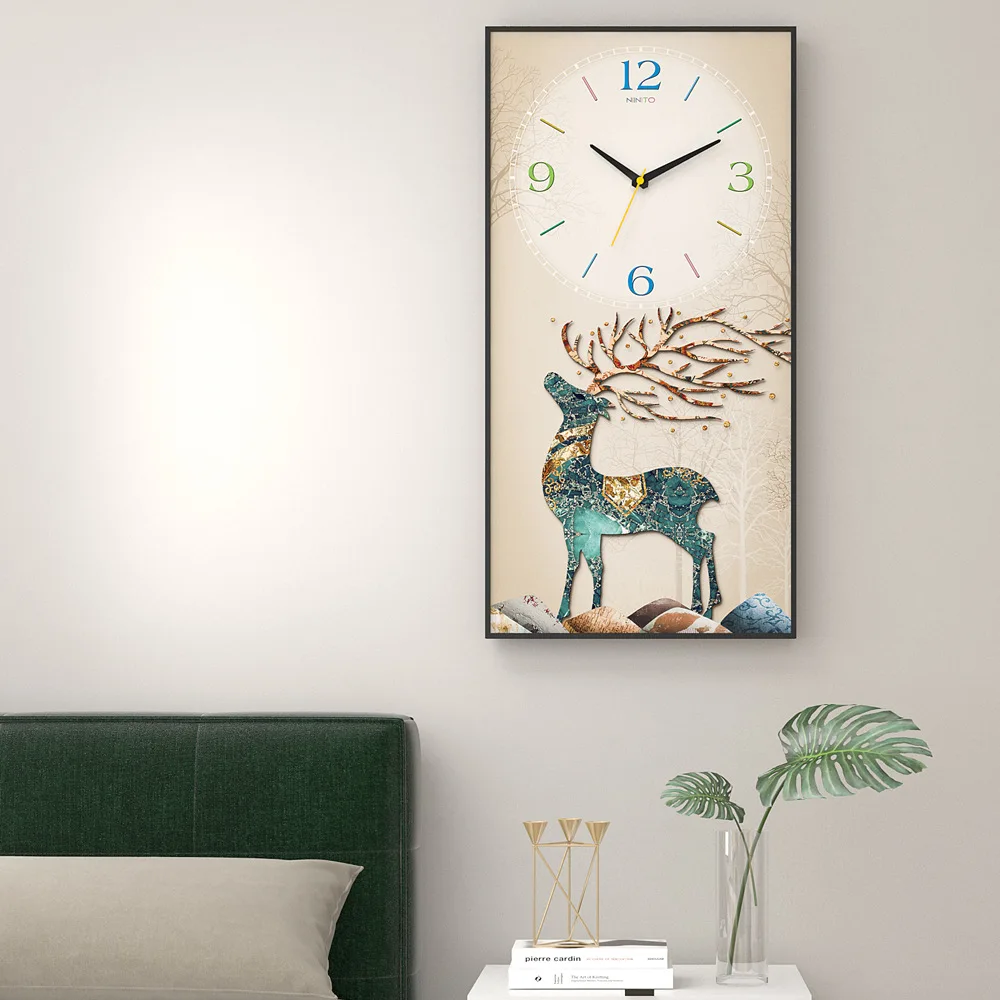 

Nordic decorative painting wall clock living room modern minimalist creative personality mute net red elk clock 30X60 cm