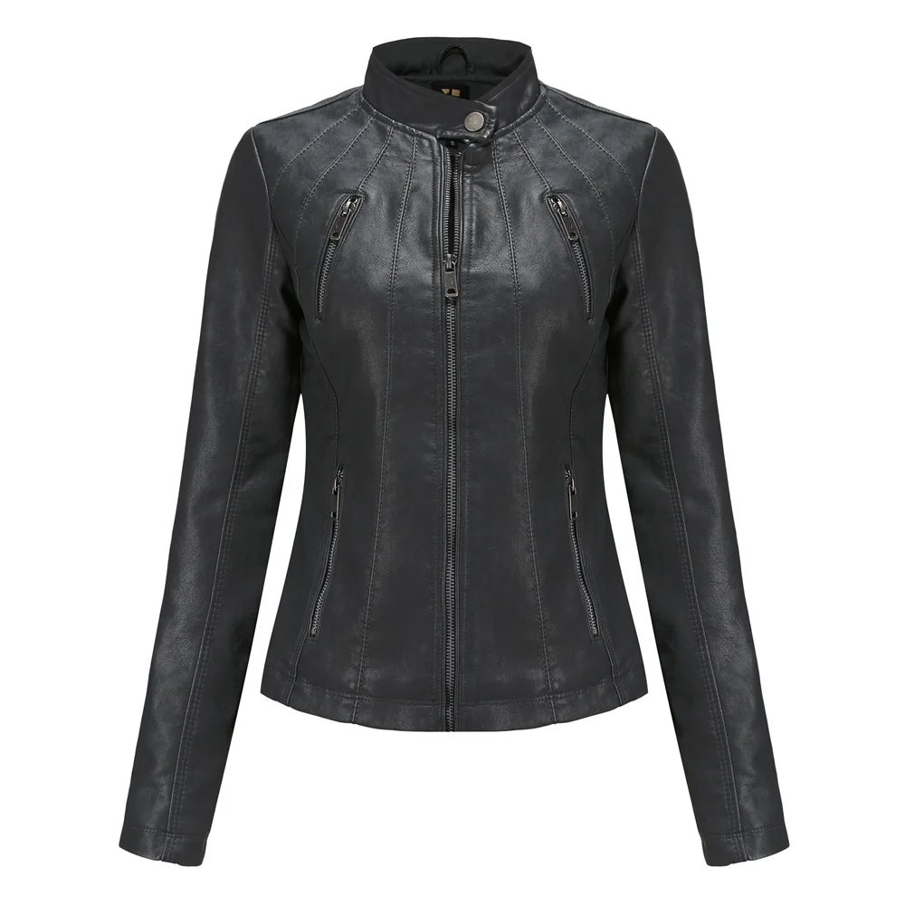 European new women's popular short leather jacket women's thin jacket spring and autumn jacket leather jacket