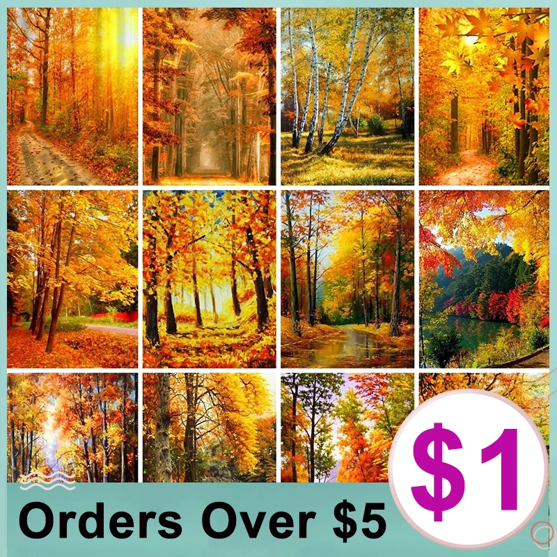 

AZQSD 5D Diamond Painting Autumn Mosaic Picture Rhinestone Full Square Diamond Embroidery Nature Landscape Tree Home Decor