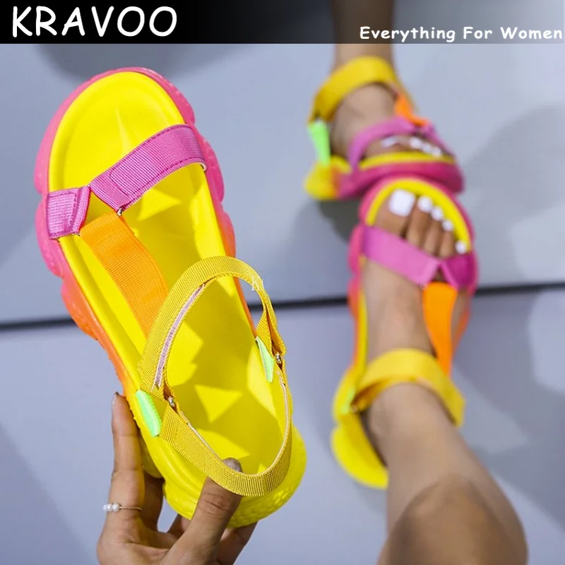 

KRAVOO 2023 Summer Big Size 43 Multi Colors Casual Shoes Woman Flat Dropship Comfortable Sandals Female Light Sandalias De Mujer