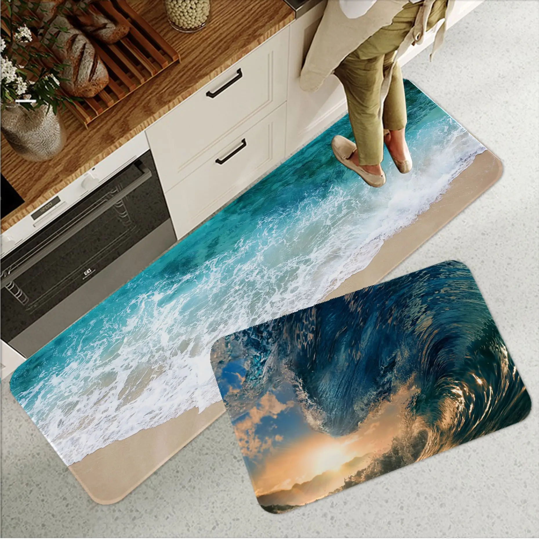 

Blue Ocean Waves Hallway Carpet INS Style Soft Bedroom Floor House Laundry Room Mat Anti-skid Modern Home Decor