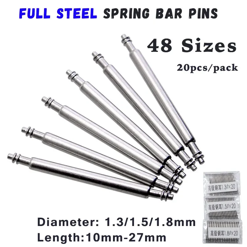 Watch Band Full Stainless Steel Spring Pins 10mm to 27mm Release Spring Bars Strap Replacement Straight Pin 1.3 1.5 1.8mm