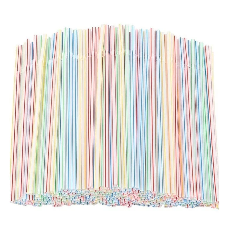 

100 Pcs Disposable Plastic Drinking Straws Multi-colored Striped Bendable Elbow Straws Party Event Alike Supplies Color Ran