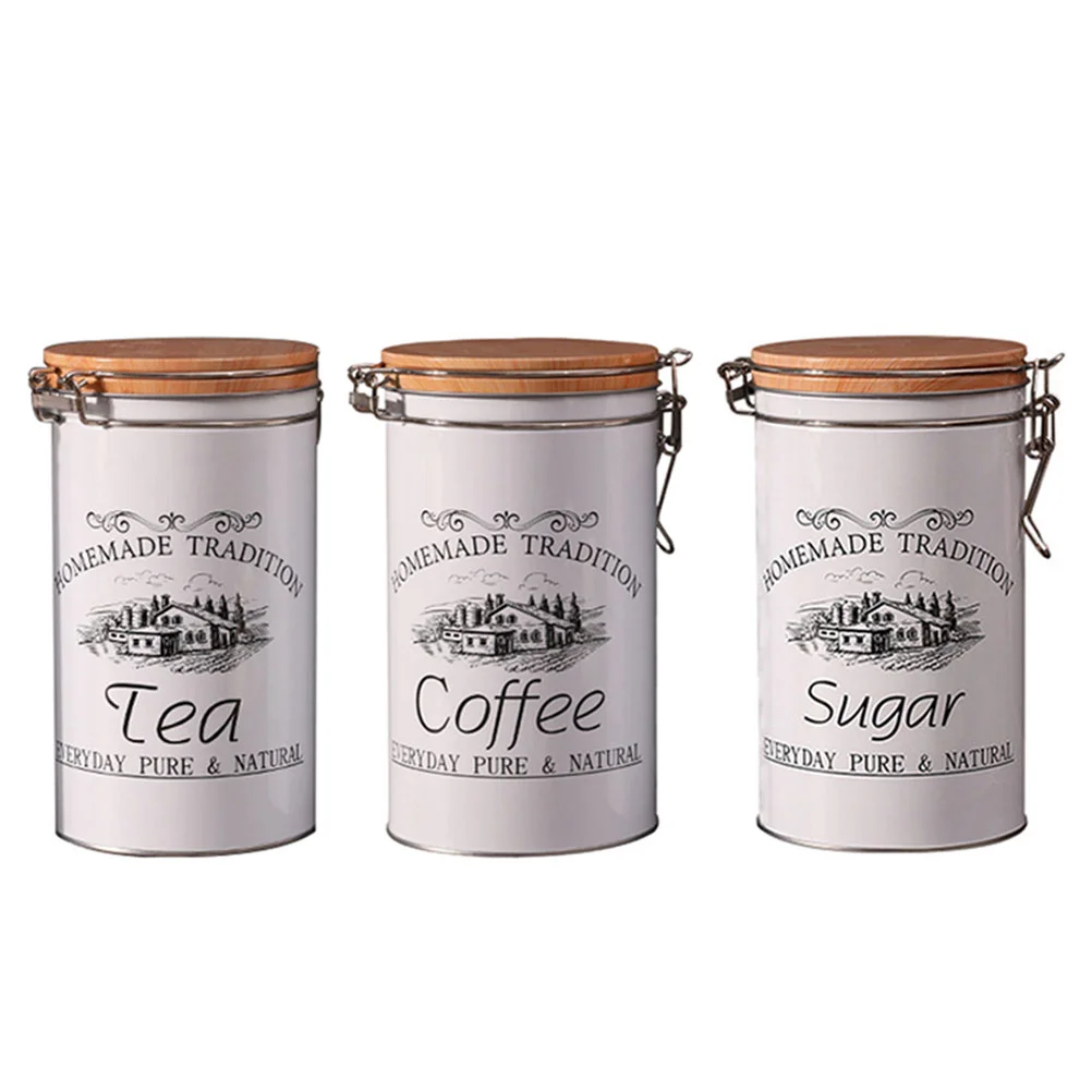 

3Pcs Tea House Supplies Office Use Storage Containers Tinplate Storage Holders (White)