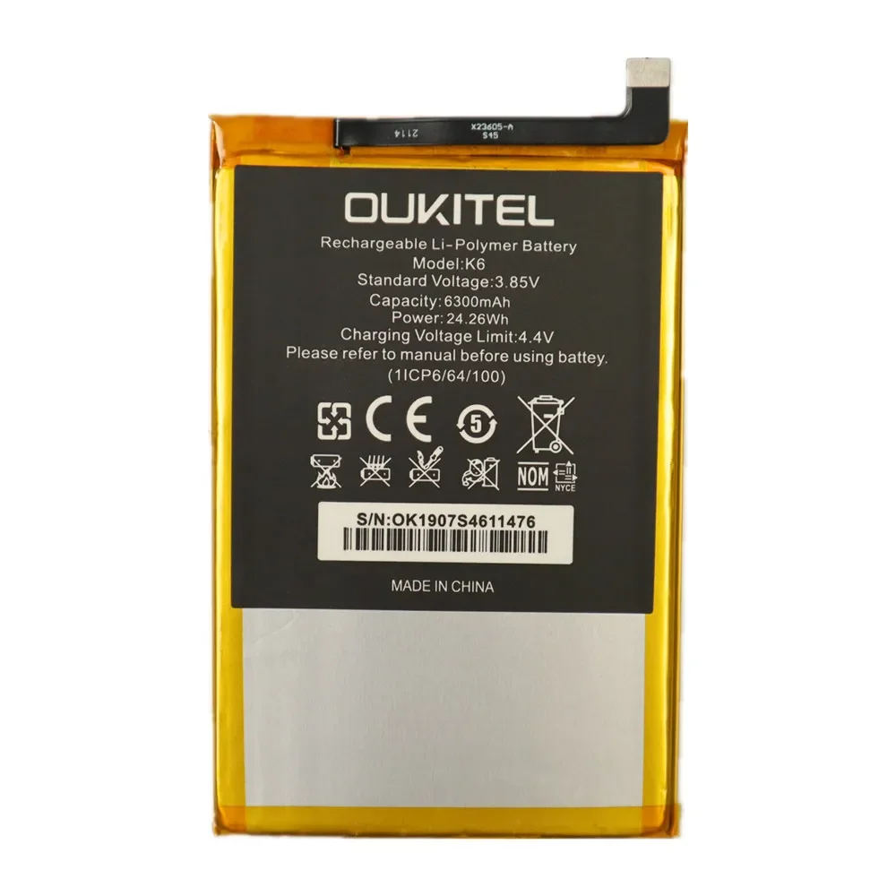 3 85 В 6300 мАч 100% оригинальный аккумулятор для телефона Oukitel K6 аккумуляторы с