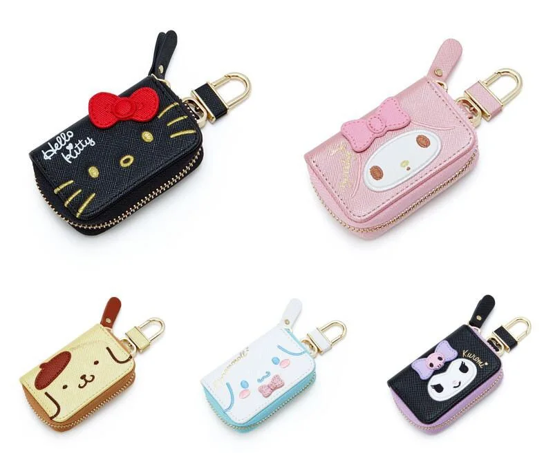 Sanrio Melody Kulomi Key Case PU Zipper Cartoon Car Key Case Pudding Dog Multifunctional Leather Storage Bag Birthday Gift Toy