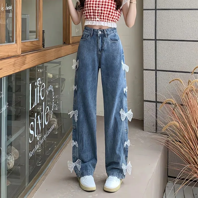 Женские мешковатые джинсы, широкие брюки, милые повседневные милые модныеповседневные брюки с высокой талией в Корейском стиле, уличная одежда,джинсы, Прямая поставка