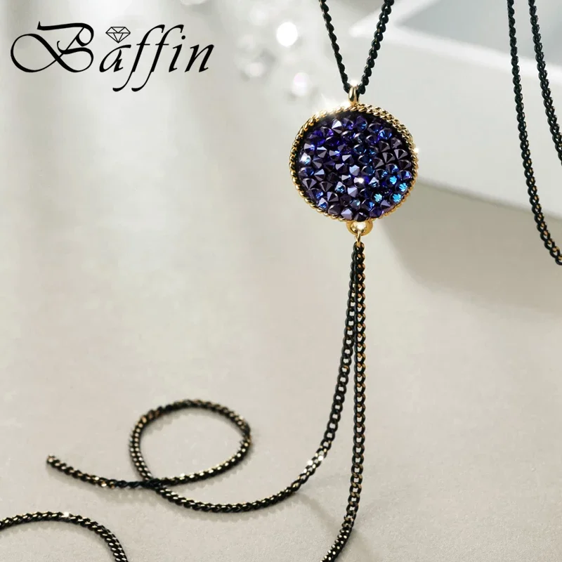 Винтажное круглое ожерелье с подвеской в стиле ретро голубыми кристаллами